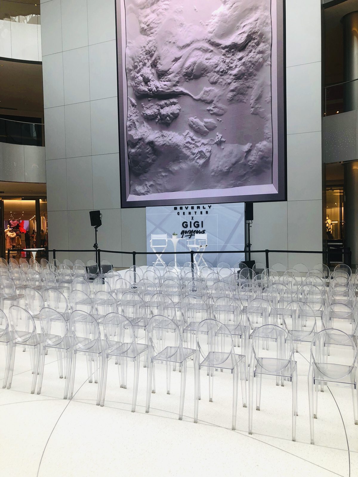 Brand stage and theater seating set for a live conversation event